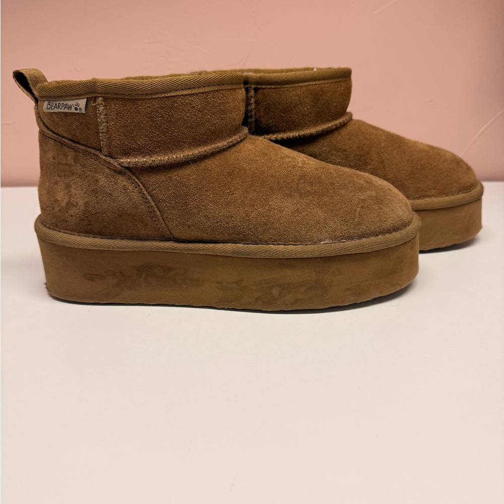 Kids BearPaw Tan Suede Platform Boots